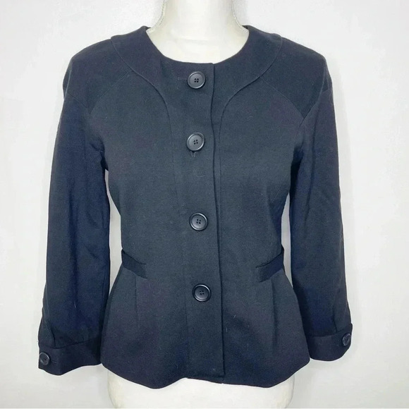 Theory Black Button Up Collarless Blazer Jacket Size Small - Picture 2 of 8
